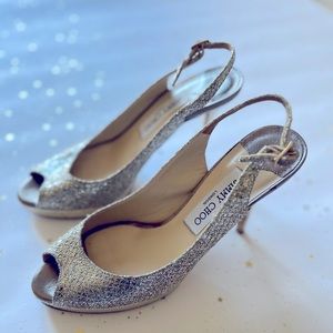 Jimmy Choo Sling back heels . 37.5 Shimmery Gold